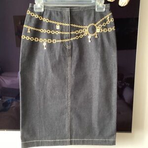 Escada Black and Gold Chain Detail Skirt